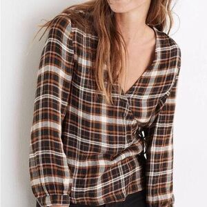 Madewell Plaid Gauze Double-Tie Wrap Top